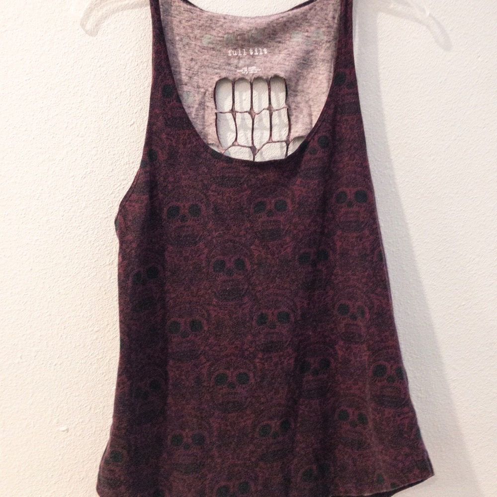 Burgundy Sugar Skull Tank Top